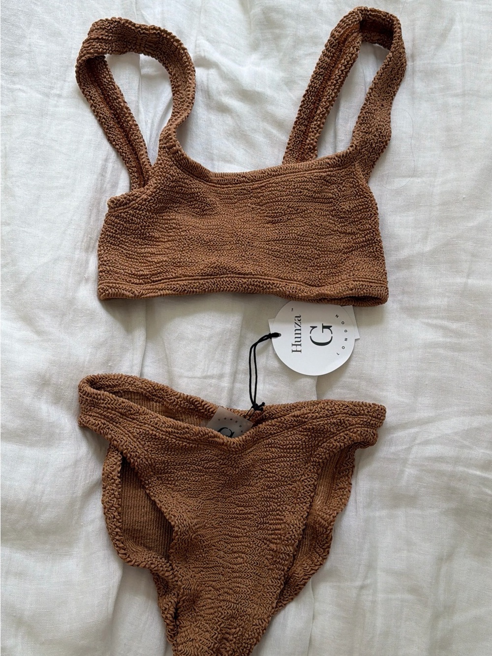 Hunza G Brown Textured Bikini Set - Tank Top & High-Cut Bottoms